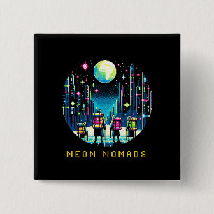 Neon Nomads - Cyberpunk Pixel Art Travel Design Button