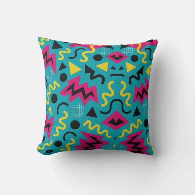 Neon Nostalgie: Ein kühner 90er-Remix Kissen (Vorderseite)