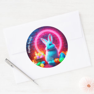 Neon Oaster Kaninchen Ei rosa Moderne niedliche De Runder Aufkleber