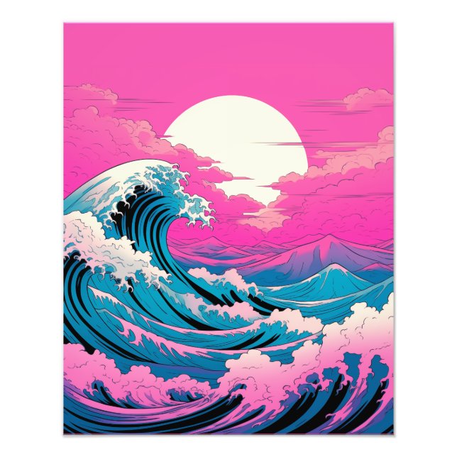 Neon Ocean Waves Neon Kunst, Dichtung und Musik Fotodruck (Vorne)