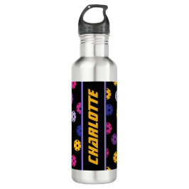 Neon on Black Pickleball, benutzerdefinierter Text Edelstahlflasche
