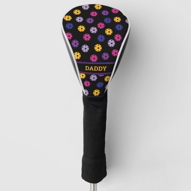 Neon on Black Pickleball, benutzerdefinierter Text Golf Headcover (Vorderseite)