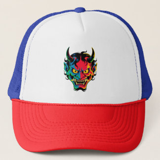 Neon Oni Rage farbenfrohe japanische Demasemaske V Truckerkappe