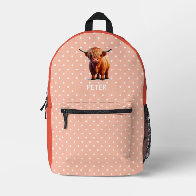 NEON Orange Cow School Thema gedruckter Rucksack (Vorderseite)