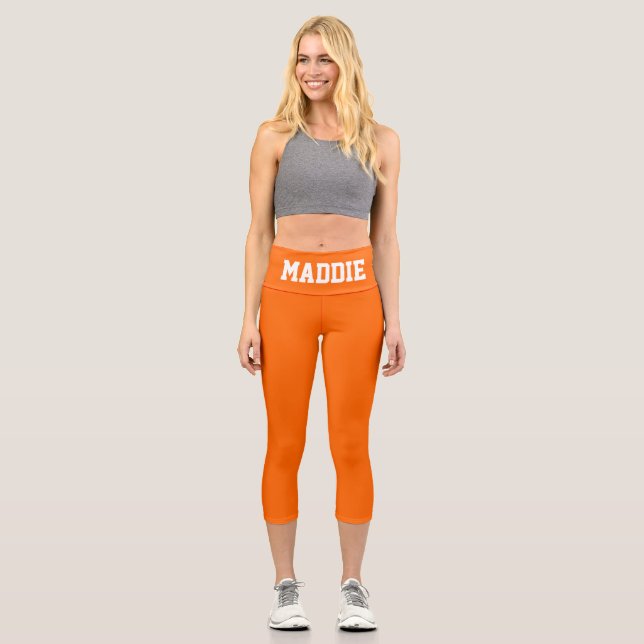 Neon Orange Funky Individuelle Name Leggings (Vorderseite)