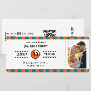 Neon Orange, Türkis und Weiße Kinokarte Hochzeit Einladung