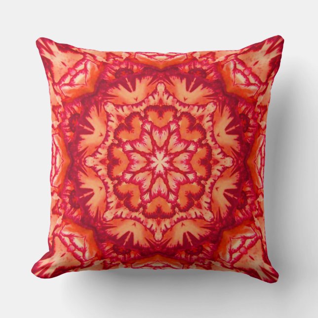 Neon Orange und Burgund Viktorianisch Floral Kissen (Vorderseite)