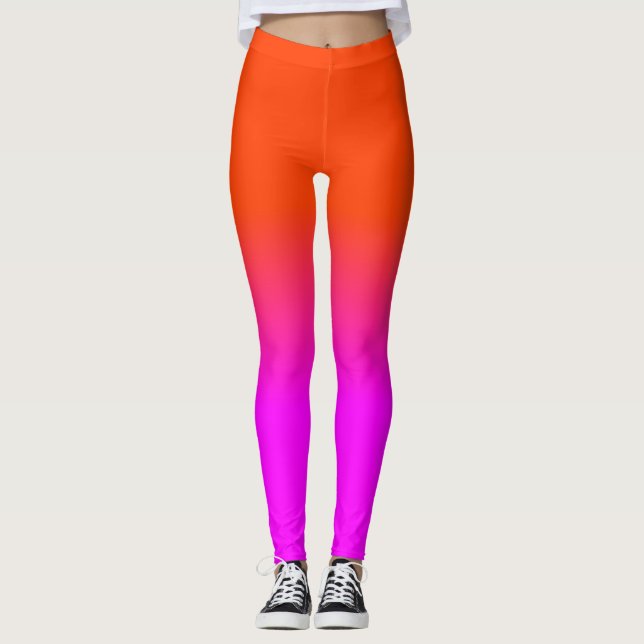 Neon Orange und Hot Pink Ombre Farbton Fade Sc Leggings (Vorderseite)