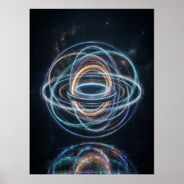 Neon Orbital Rings Abstract Space Poster