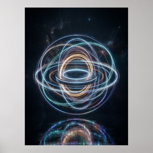 Neon Orbital Rings Abstract Space Poster (Vorne)