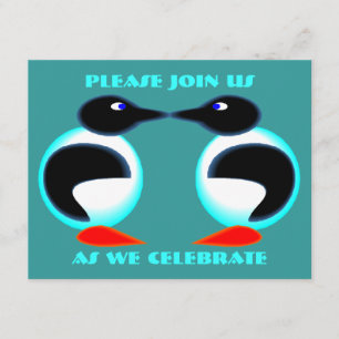 NEON-PAAR-PINGUINE-JUBILÄUMSPARTY-EINLADUNG EINLADUNG