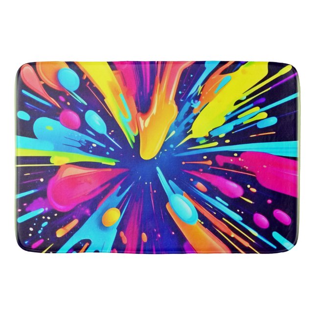 Neon Paint Explosion auf dunkler Leinwand Badematte (Vorderseite)