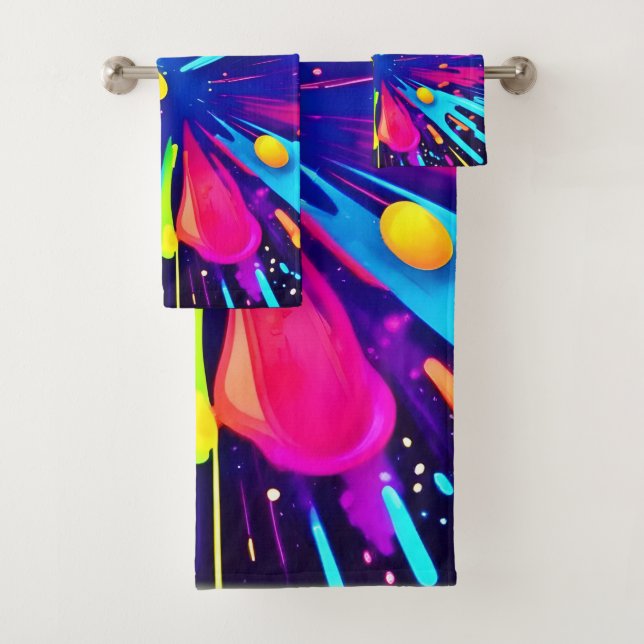 Neon Paint Explosion auf dunkler Leinwand Badhandtuch Set (Insitu)