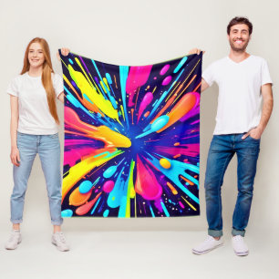 Neon Paint Explosion auf dunkler Leinwand Fleecedecke