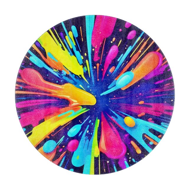 Neon Paint Explosion auf dunkler Leinwand Schneidebrett (Vorderseite)