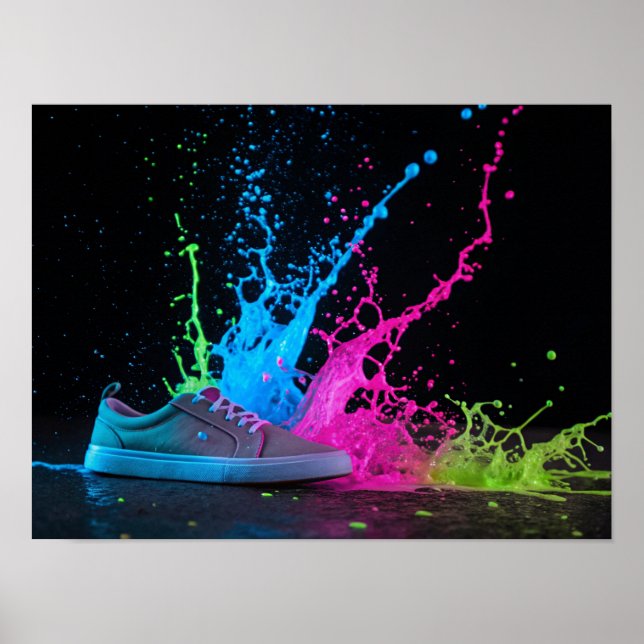Neon Paint Splash auf einem Sneaker Poster (Vorne)