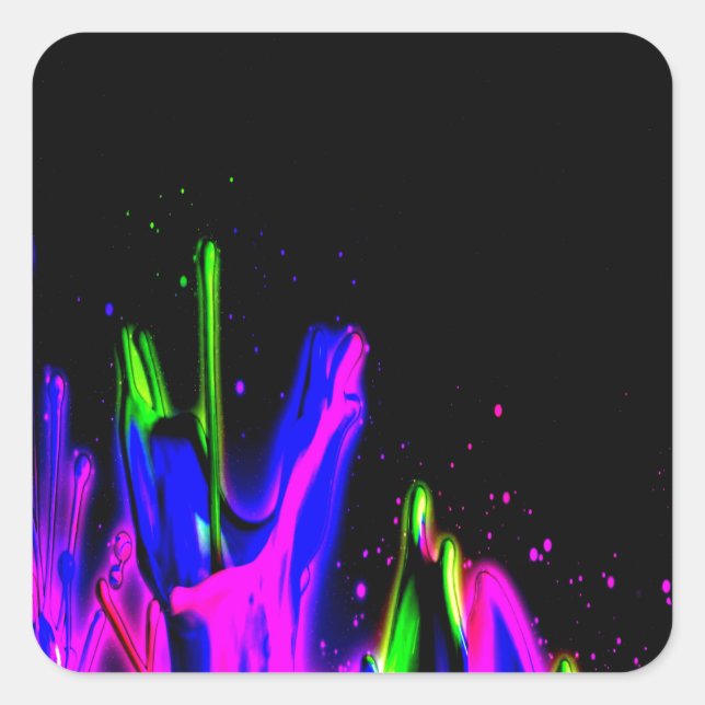 Neon Paint Splash farbig. Personalisiere es Quadratischer Aufkleber (Vorderseite)