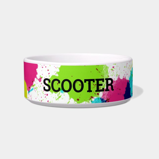 Neon Paint Splash Pet Name Pet Bowl Napf (Vorderseite)