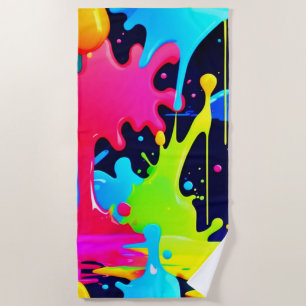 Neon Paint Splash Tropfen Chaos Strandtuch