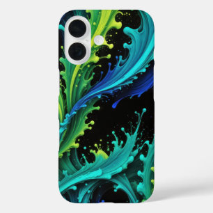 Neon Paint Splashes auf schwarz iPhone 16 Hülle