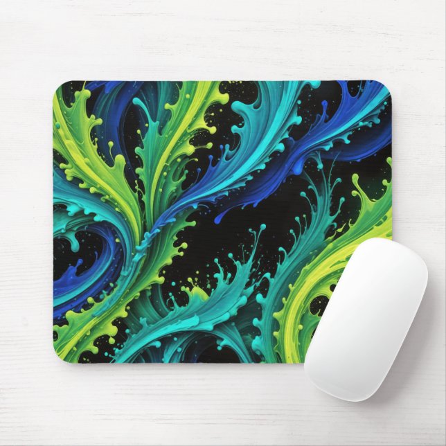 Neon Paint Splashes auf schwarz Mousepad (Mit Mouse)