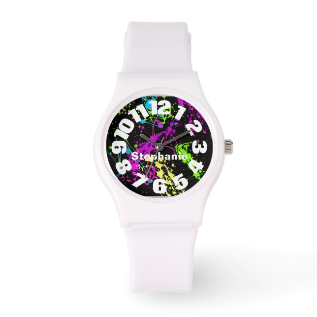 Neon Paint Spritzer Armbanduhr (Vorderseite)