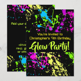 Neon Paint Spritzer Glow / Laser Tag Geburtstagspa Einladung