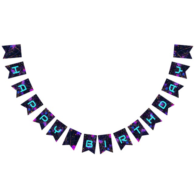 Neon Paint Spritzer Happy Birthday Wimpelkette (Alle)