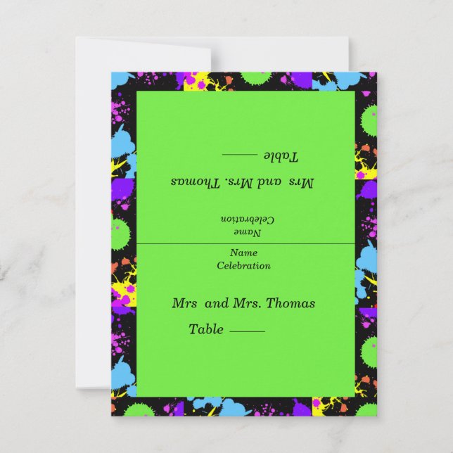 Neon Paint Spritzer Table, Escort Cards Einladung (Vorderseite)