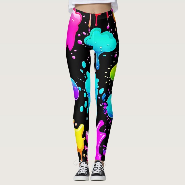 Neon Paint Tropfens Design Leggings (Vorderseite)