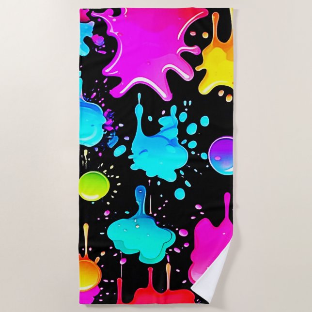 Neon Paint Tropfens Design Strandtuch (Vorderseite)