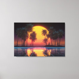 Neon Palm Gitter Sonnenuntergang Leinwanddruck