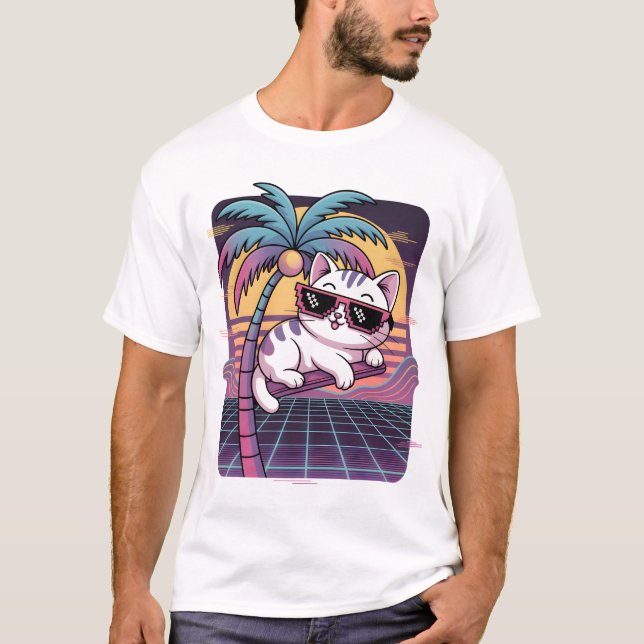 Neon Palm Lounge Cat T-Shirt (Vorderseite)