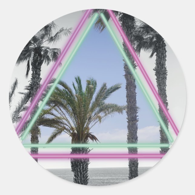Neon-Palm-Magnet Runder Aufkleber (Vorderseite)