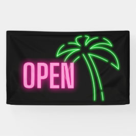 Neon Palm Tree Green & Pink Open Sign Banner