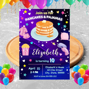 Neon Pancakes und Pajamas Geburtstagsparty Einladu Einladung