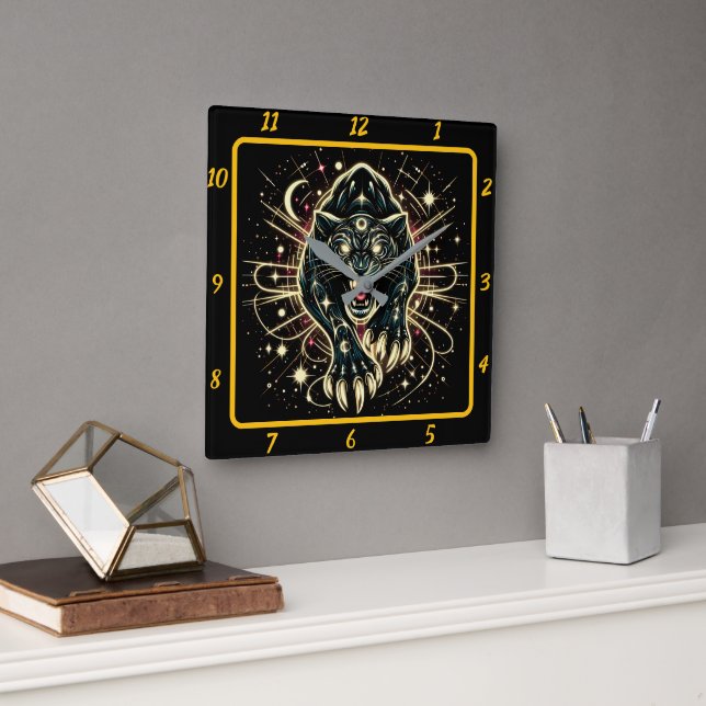 Neon Panther Prowl Timepiece Glow Quadratische Wanduhr (Büro)