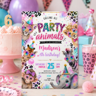 Neon Party Animals Geburtstag Einladung