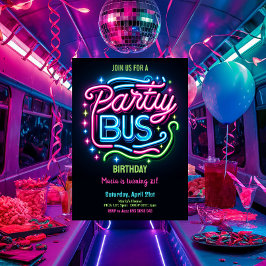 Neon Party Bus 21. Geburtstag Einladung