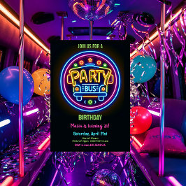 Neon Party Bus Glühbirnen 21. Geburtstag Einladung