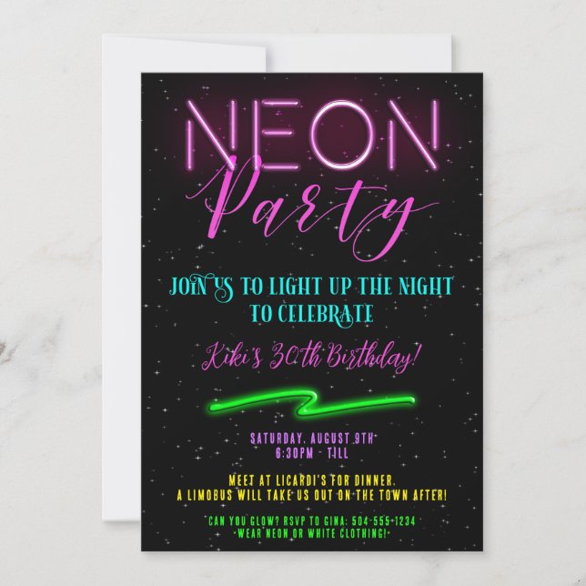 Neon Party Einladungen, Neon Einladungen (Vorderseite)