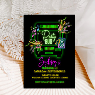 Neon Party, Party Bus, jedes Alter, glänzendes Par Einladung