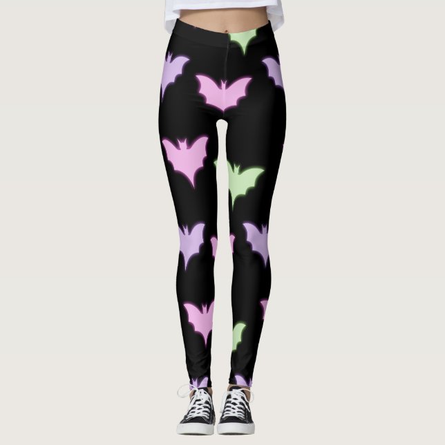 Neon Pastel Bat Nahtloses Muster - gotische Leggin Leggings (Vorderseite)