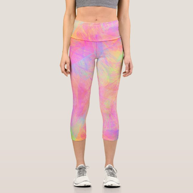 Neon Pastel Mehrfarbig Brushed Paint Gefärbte Kraw Capri Leggings (Vorderseite)