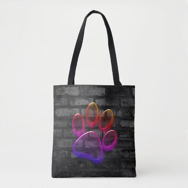 Neon Paw Print on Brick Tasche (Vorderseite)