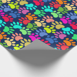 Neon Paw Print Wrapping Paper Geschenkpapier