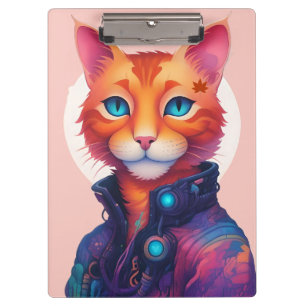 "Neon Paws: The Ginger, Blue-Mit Augen Cyberpunk C Klemmbrett