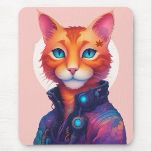 "Neon Paws: The Ginger, Blue-Mit Augen Cyberpunk C Mousepad