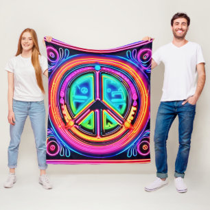 Neon Peace Mandala Fleecedecke