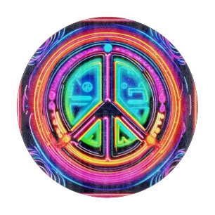 Neon Peace Mandala Schneidebrett
